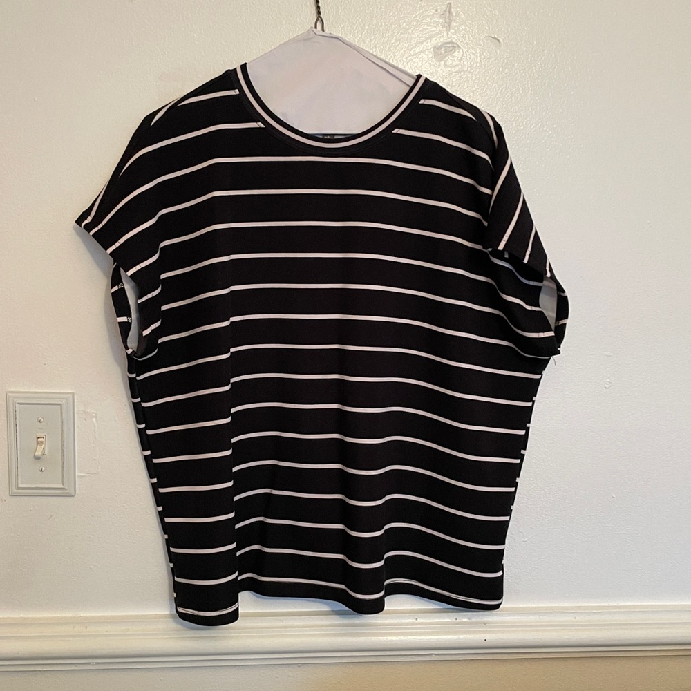 Wonderly Short Sleeve Top with Black and White Stripes